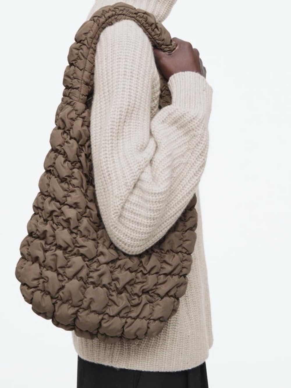 COS Diamond Quilted Shoulder Bag Dark Mole Taupe Puffy Padded Tote